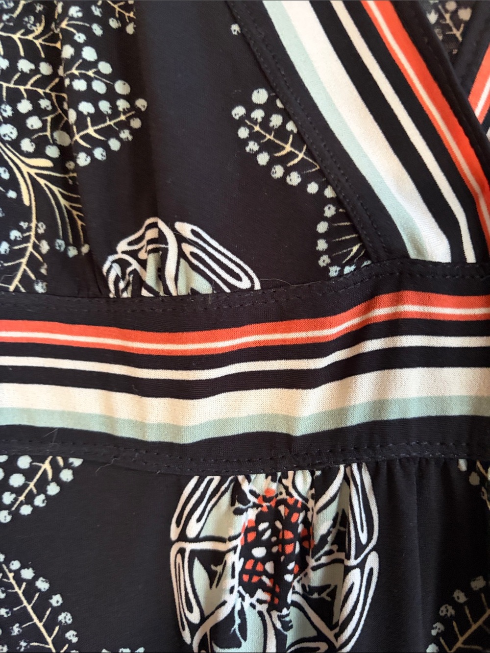 Max Studio Navy Dress with Coral and Mint Stripe Trim - Picture 3 of 4